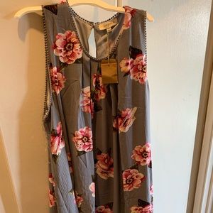 Gray floral, sleeveless dress